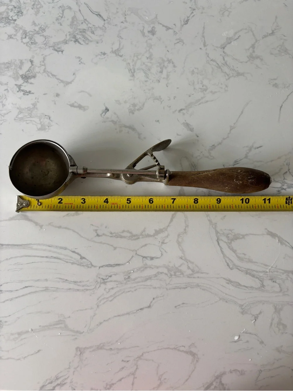 Antique Gilchrist 31 Mechanical Ice Cream Scoop with Wooden Handle